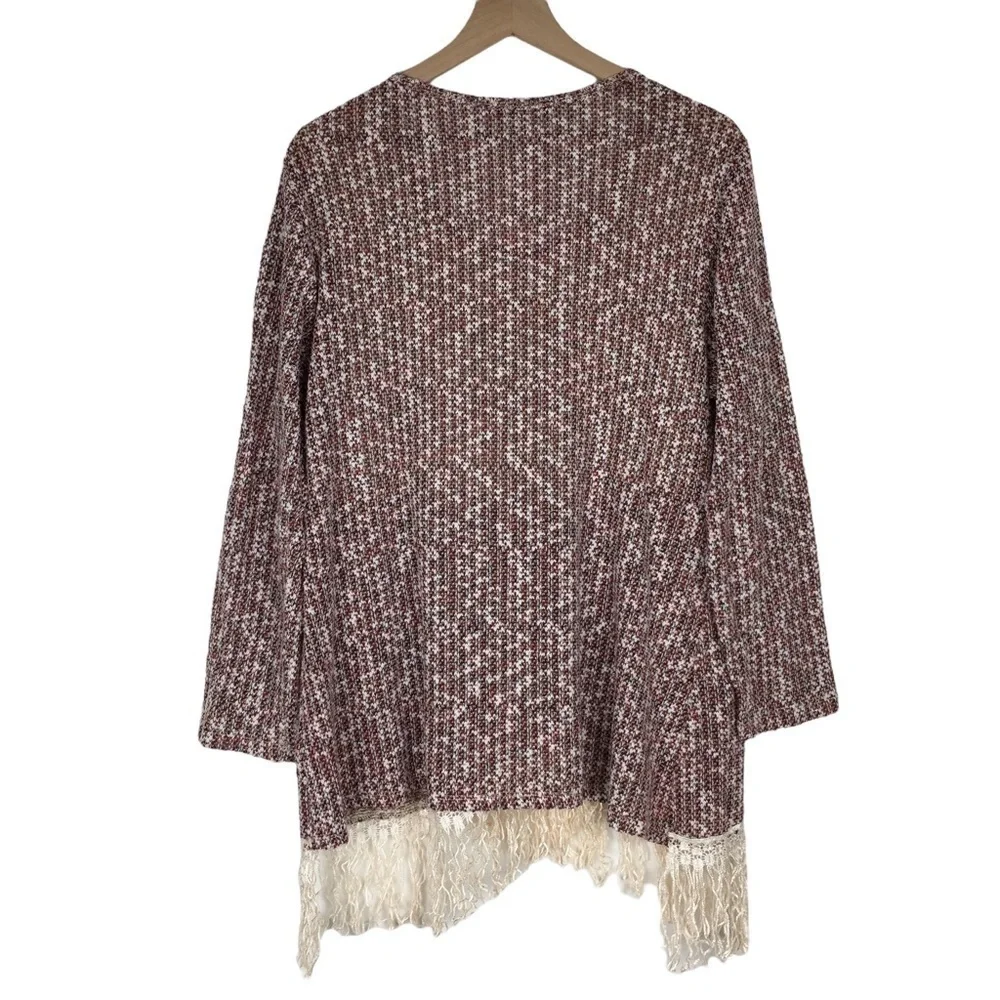 ONLY NINE Woman Top Sweater Blouse Woven Fringe Asymmetrical Trim Scoop Neck 2X - Picture 3 of 9